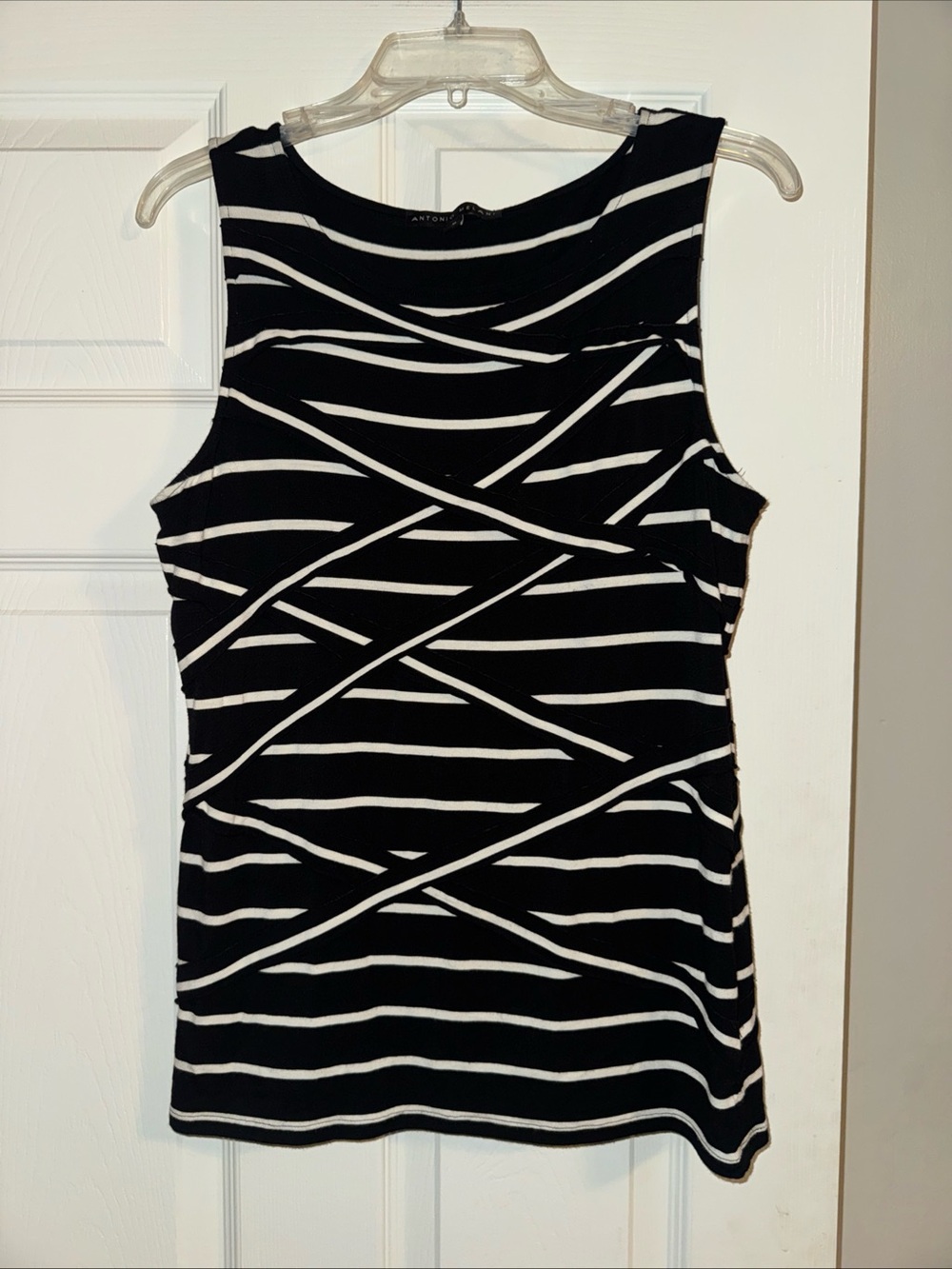 ANTONIO MELANI Black and White Striped Sleeveless Tank